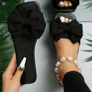 Women Bow Decor Slide Sandals, Fashion Summer Flat Sandals